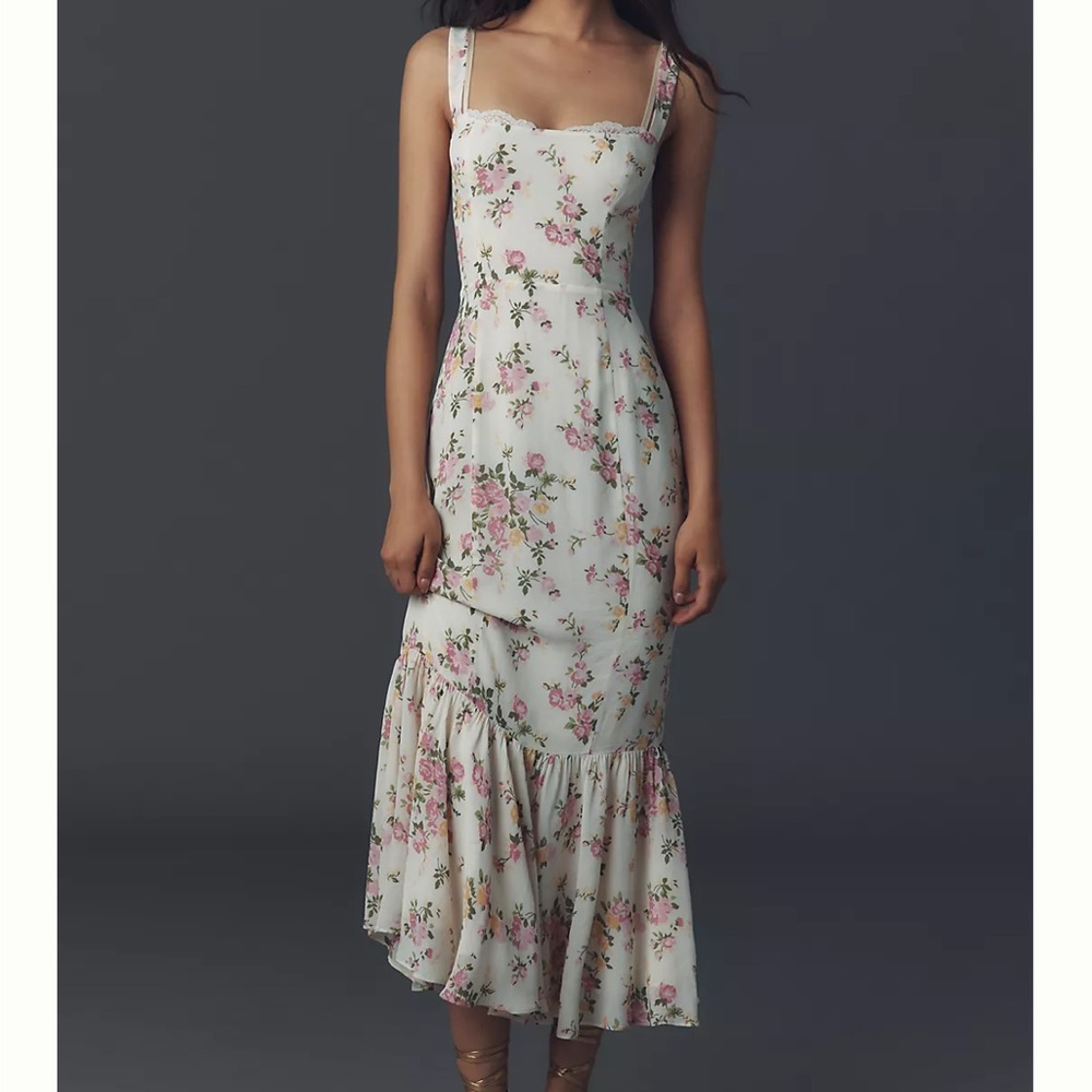 NWT Reformation Irisa Floral Trumpet Dress In Posy Print Sz 12 Pink - Picture 12 of 12